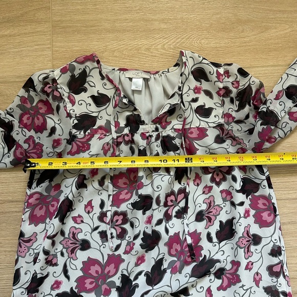 EUC Ann Taylor LOFT Floral Shirt Dress Blouse in black & pink - Picture 5 of 8